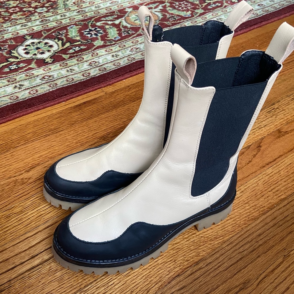 ASOS lug sole boots in cream and black